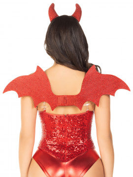 Kit de Diablo de 2 Piezas Incluye Alas y Diadema - Color Rojo