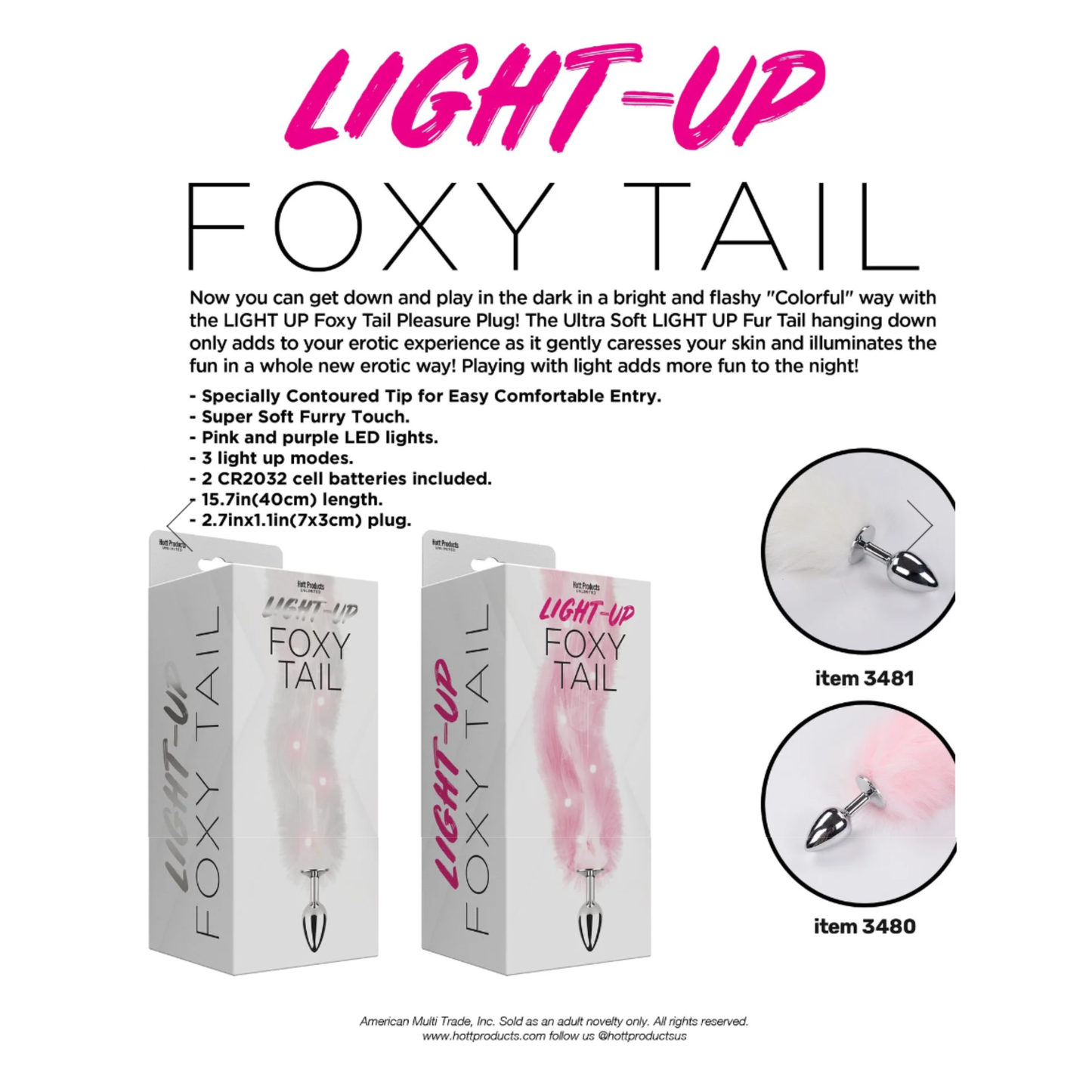 Plug Anal Cola de Zorrrita de piel Sintética Iluminado - Rosa