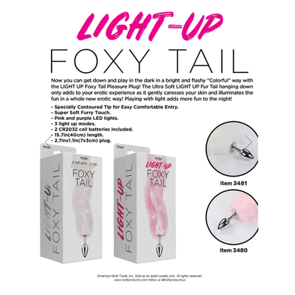 Plug Anal Cola de Zorrrita de piel Sintética Iluminado - Rosa