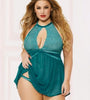 Babydoll y Bragas de Malla de Encaje - 1x2x - Verde Azulado