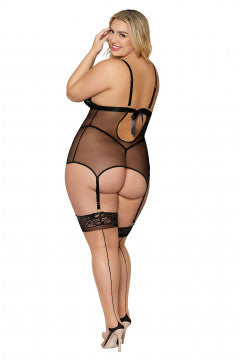 Lencería Liga y tanga - Talla Queen - Negro